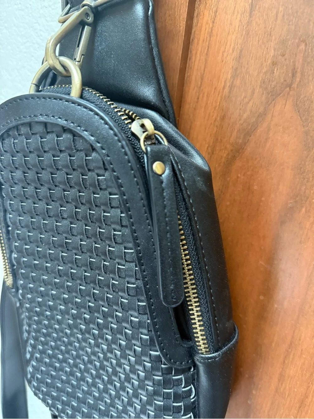 Anthropologie Urban Originals Black Woven Leather Sling Bag